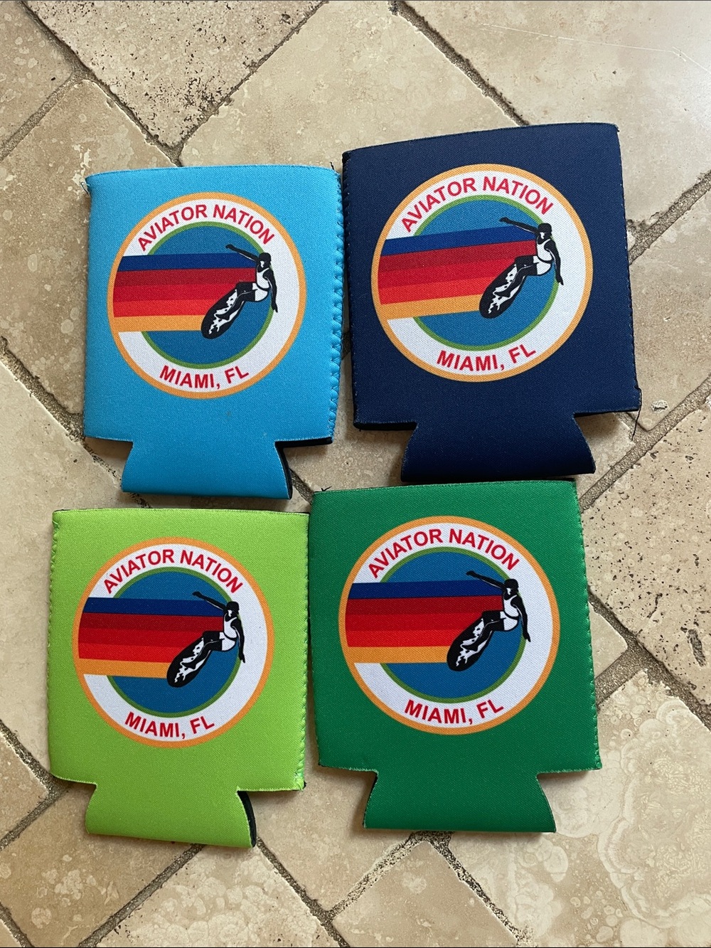 Aviator Nation Miami Florida 4 Can Cooler Neoprene Holders Coozies - Picture 2 of 3
